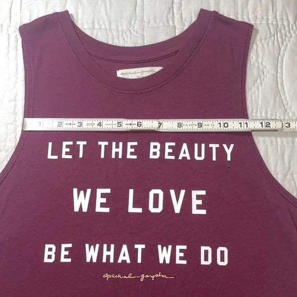 Spiritual Gangster Maroon Soft Tank Top M Beauty Quote Sleeveless Workout Tee - Picture 8 of 8